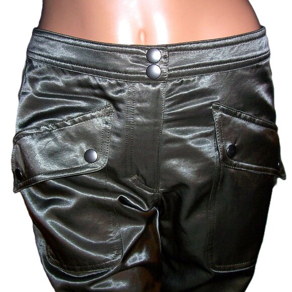 Bebe Khaki Green Shiny Capri Pants 4 - Picture 2 of 8